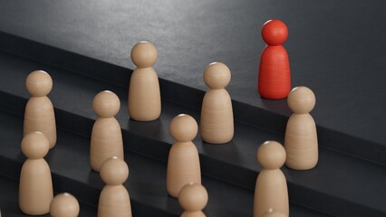 Obraz premium Leadership and growth concept, red pawn of chess, standing out from the crowd of pawns.Leadership with business success concept. 3D rendering on black background.