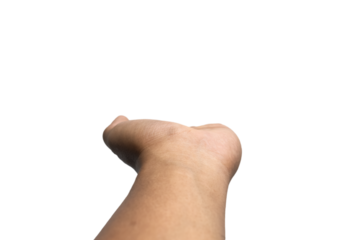male hand upwards present something isolated on transparent background. copy space for placing product