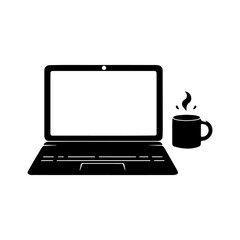 Silhouette Vector Design of a Laptop and Coffee Mug