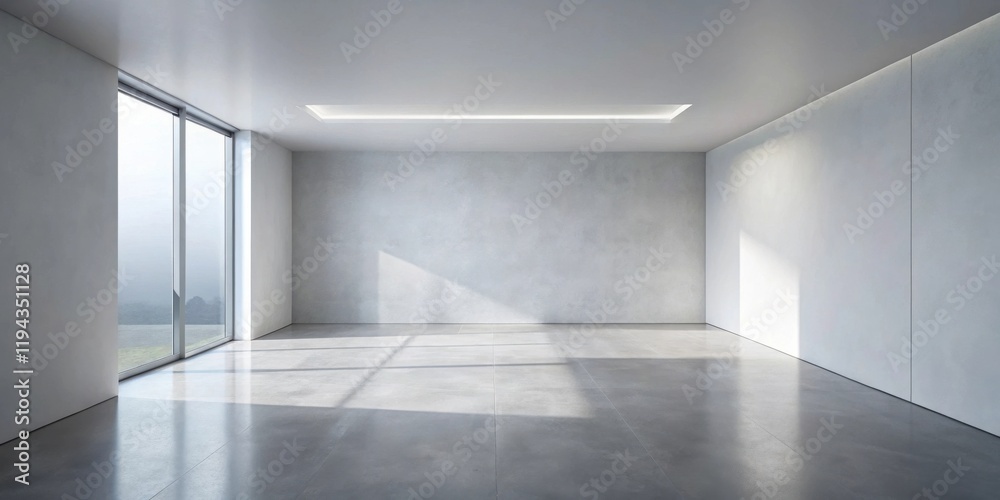 Poster Sunlit Modern Empty Room with Concrete Floor and Large Window