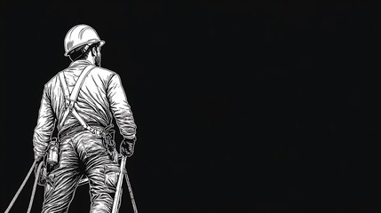 Electrician Fixing Wires on Ladder, Performing Electrical Work, Safety Gear, Professional Electrician in Action, High-Altitude Repair Job, Working at Height