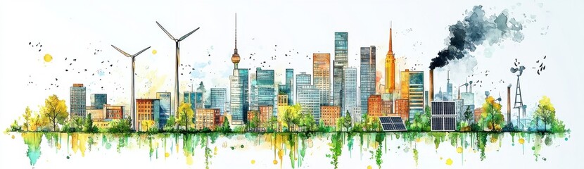 Obraz premium Illustration showcasing sustainable and industrial energy landscapes