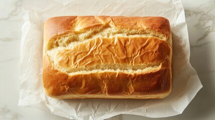 Freshly Baked Gluten Free Bread Loaf on Parchment Paper with Golden Crust and Soft Interior Top View