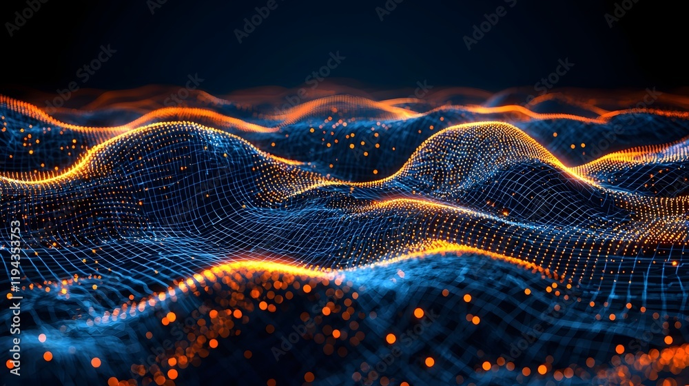 Poster minimalist digital background with flowing grids luminous waves and a futuristic tech inspired aesth