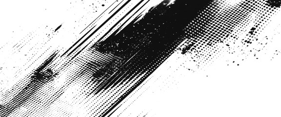 Vector black Ink splatter brush stroke on white halftone dots abstract background	