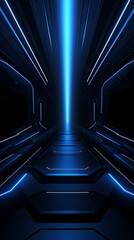 Digital technology blue and black grid future tunnel poster background