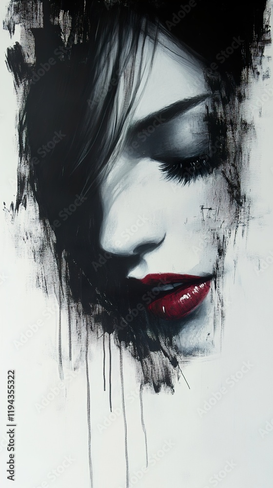 Poster Abstract Female Portrait: Black, White, and Red