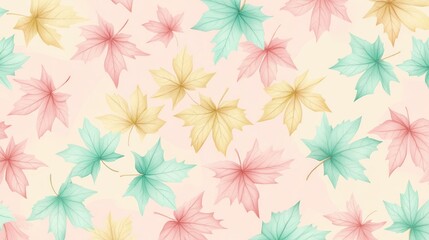 Pastel maple leaves pattern, fall aesthetic, light beige background