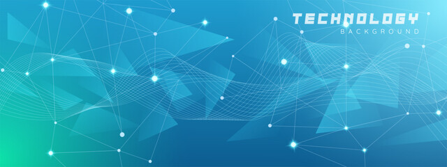 Abstract futuristic technology background with geometric shapes, Data connection lines. Shining technology particle dots.
