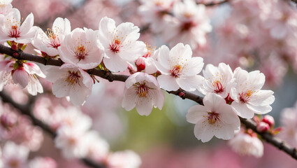 Cherry blossoms in full bloom create a stunning display of delicate flowers during springtime in a peaceful garden setting