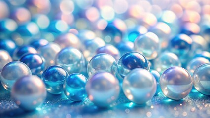Iridescent Spheres Glistening with Pastel Hues on a Shimmering Surface