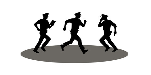 Graphic set silhouette of police man concept. 2D icon cop shadow. Vector illustration.
