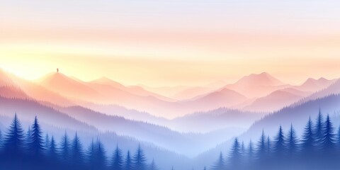 Obraz premium Misty forest mountains landscape in vibrant gradient colors 