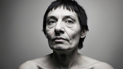 Captivating portrait of a thoughtful individual with expressive features against a minimalist backdrop