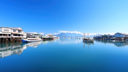 Naklejka premium Tranquil coastal village by the sea