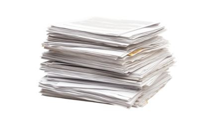 High Stack of Paper Documents on a transparent background