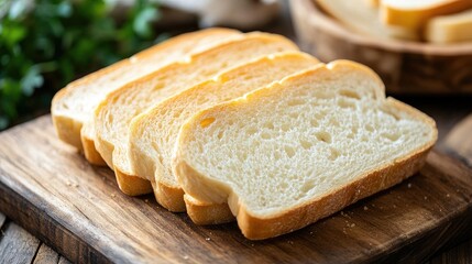 Freshly Sliced White Bread on Rustic Wooden Board Ideal for Healthy Snack Presentation