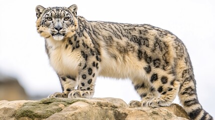 Fototapeta premium Majestic Snow Leopard on Rocky Peak Serene Wildlife Scene