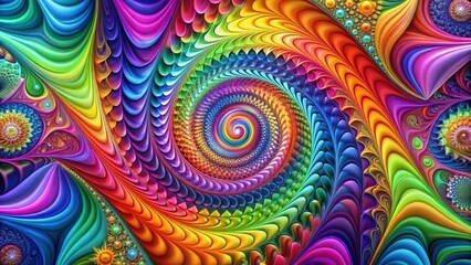 Vibrant geometric shapes with swirling patterns on a multicolored abstract background, multicolored, design,  multicolored