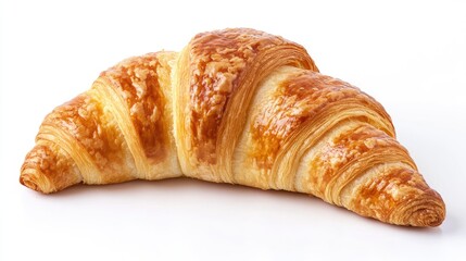 Delicious Golden Croissant Freshly Baked on Clean White Background Perfect for Bakery Promotions and Culinary Showcases