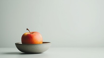 Single Red Apple in a Grey Bowl, Minimalist Still Life Photography