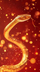 Obraz premium Golden snake with glittering red background. Chinese New Year Theme Background for Year of the Snake. 