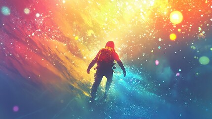 Naklejka premium Cosmic Dive: A Surreal Journey of Mind and Spirit