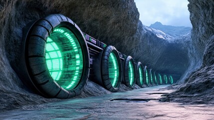 Futuristic Transport Pods in Sci-Fi Underground Tunnel Environment