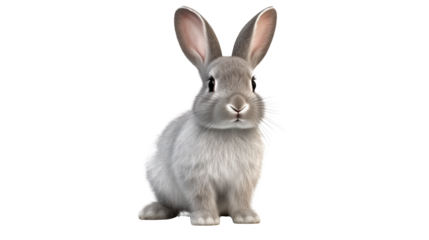 Adorable Gray Rabbit Sitting Perfect on a transparent background