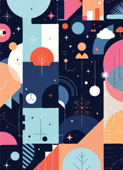 vector illustration of clean geometric patterns with business icons integrated in the design