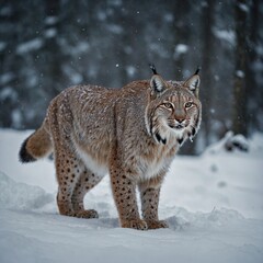 Fototapeta premium A lynx stalking its prey in the snow, its padded paws making no sound.