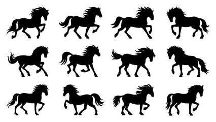 Horse set silhouettes of horses running Vector Illustration