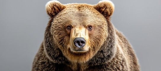 Fototapeta premium Grizzly bear portrait, wildlife, nature, grey background
