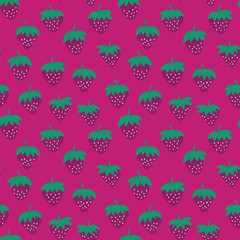 Seamless pattern with strawberry on color background. Natural delicious fresh ripe tasty fruit. Vector illustration for print, fabric, textile, banner, other design. Food concept