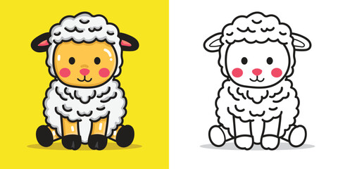 a cute sheep cartoon doll for design element or coloring book element