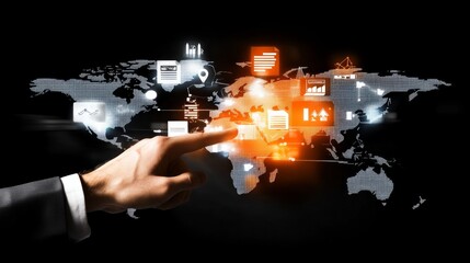Fototapeta premium Hand interacting with global data network