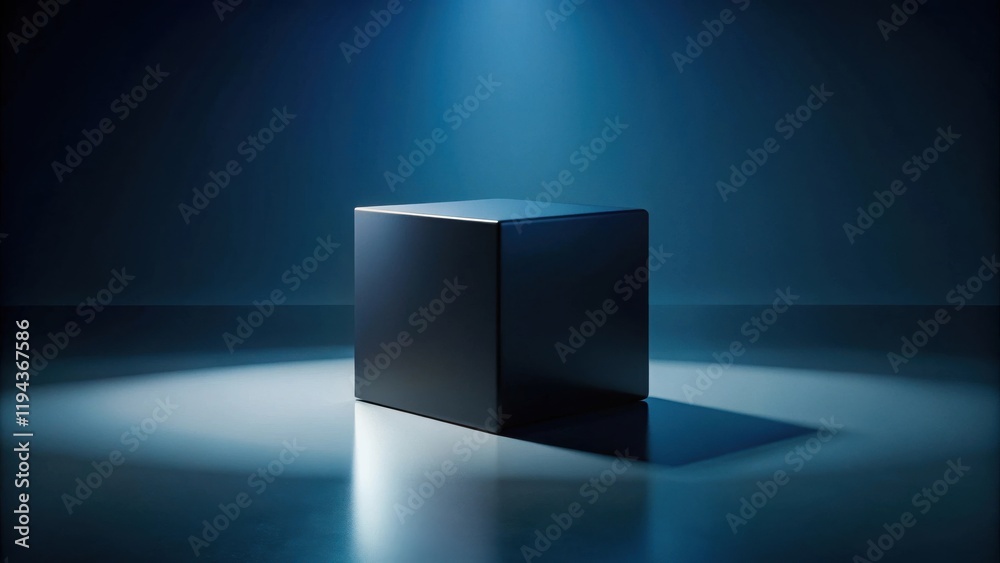 Aufkleber mysterious dark cube on reflective surface under spotlight