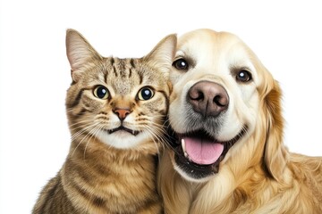 Happy cat dog friends together