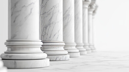 White pillars set isolated on background. Vector realistic illustration of 3d square, round, hexagonal marble columns, pedestals for product presentation, ancient building balustrade, museum podium
