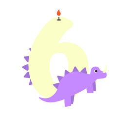 6 Six Candle With Cute Dino