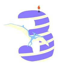 3 Three Candle With Cute Dino