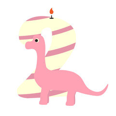 2 Two Candle With Cute Dino