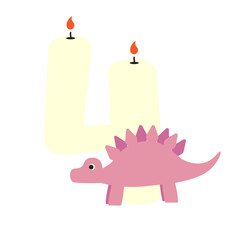 4 Four Candle With Cute Dino