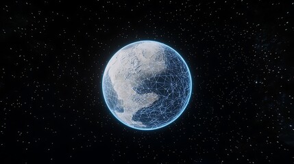 Fototapeta premium A blue and white planet with a network of lines on it
