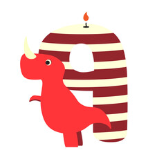 9 Nine Candle With Cute Dino