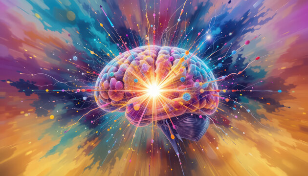 Exploding Human Brain with Creativity and Knowledge, The Concept of Art Illustration.