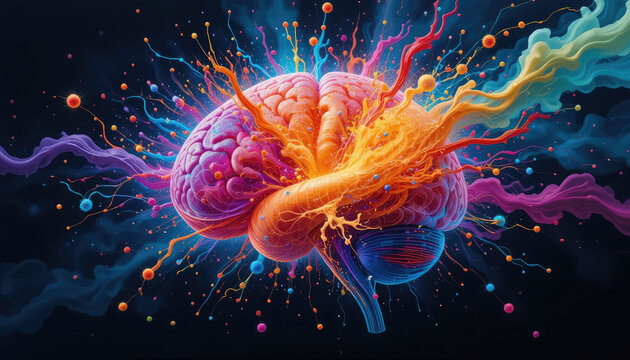 Exploding Human Brain with Creativity and Knowledge, The Concept of Art Illustration.