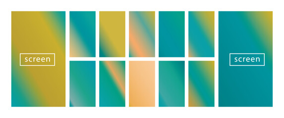 Fototapeta premium Mobile screen lock display collection of colorful backgrounds in trendy neon colors. Modern screen vector design for mobile app. Soft color abstract pastel holographic gradients. Swatches for design.