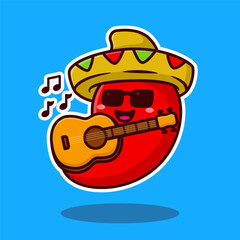 illustration cute cartoon chili playing guitar