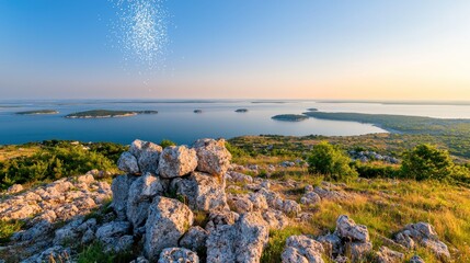 Island seascape at sunset